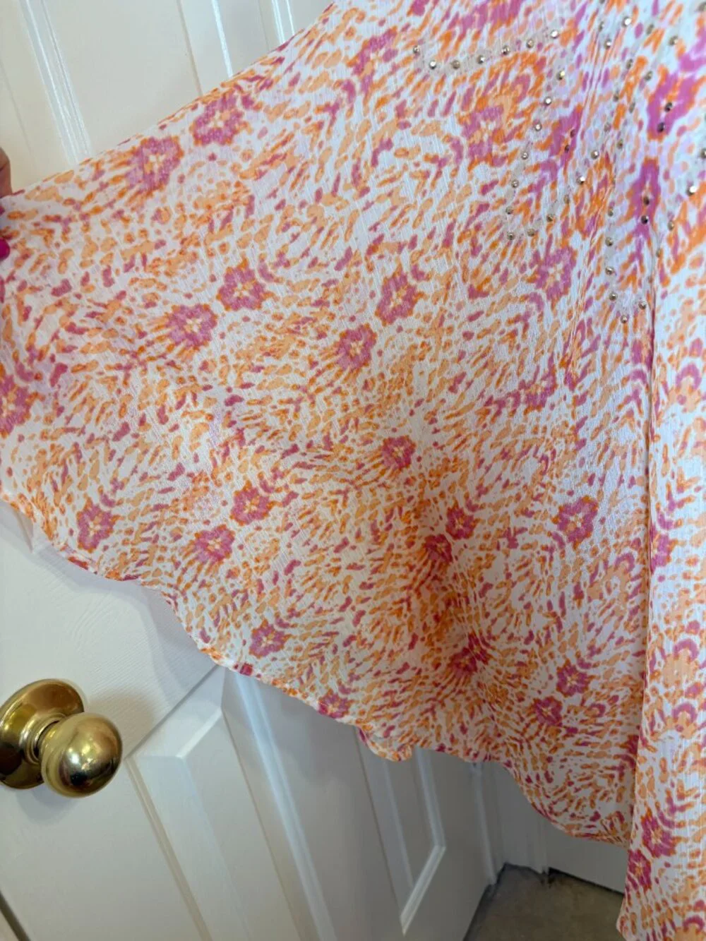 Ruby Rd Pink Orange Embellished Flowy Blouse Boho Resort Plus 1X